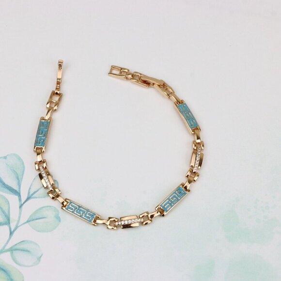 Rose Gold Bracelet with Blue Enamel and Crystals, XPBL0682 - Picture 3 of 12